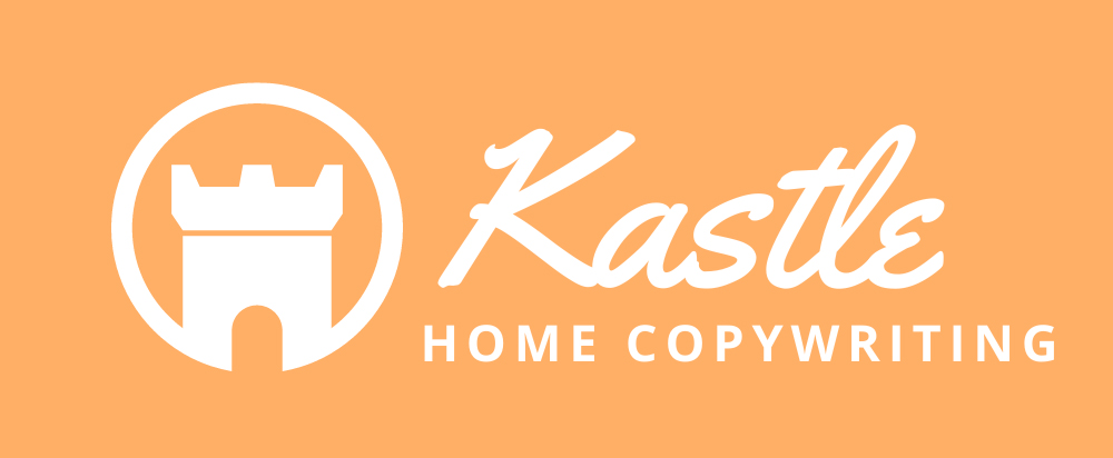 Kastle Home Copywriting Logo in white on an orange background