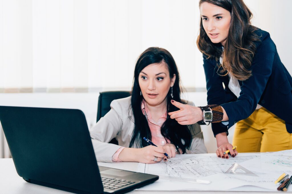 Two women having a meeting looking at a computer